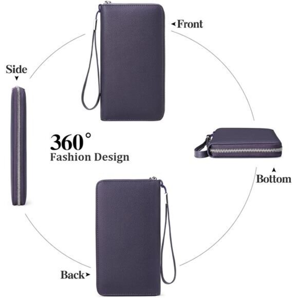 New Womens Wallet RFID Blocking Leather Zip Around Wallet Large Capacity - Picture 5 of 6